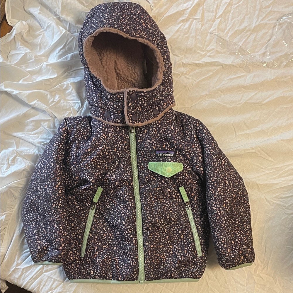 Patagonia Kids' Floral Hooded Jacket - Dark purple and Green